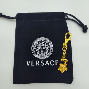 VERSACE Medusa Keychain Gold Tone Bag Charm Pull Italy with Dust Bag